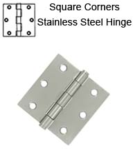 3 x 3 x Square Corners Residential Stainless Steel Hinge, Pair, Deltana SS33U32D-R